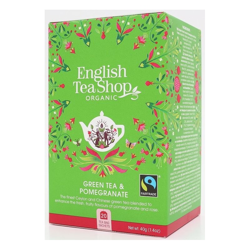 HERBATA ZIELONA Z GRANATEM I PŁATKAMI RÓŻY FAIR TRADE BIO - 20 x 2g 40g [English Tea Shop Organic]