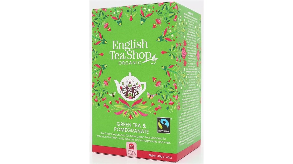HERBATA ZIELONA Z GRANATEM I PŁATKAMI RÓŻY FAIR TRADE BIO - 20 x 2g 40g [English Tea Shop Organic]