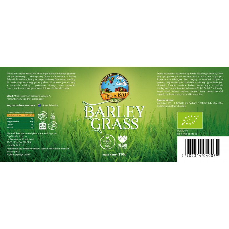 BARLEY GRASS 100% ORGANIC - 110g [This is BIO®]