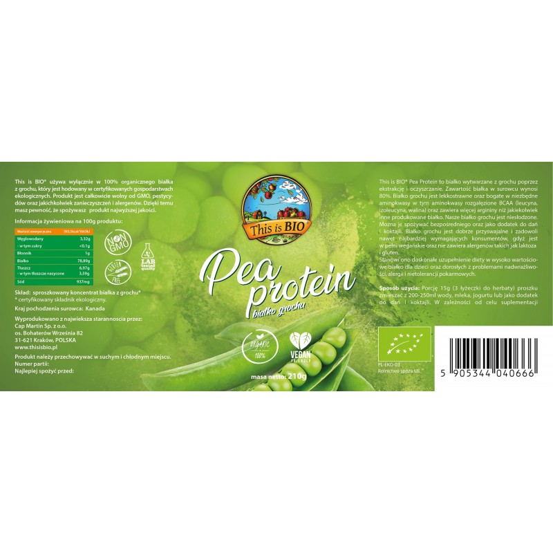PEA PROTEIN 100% ORGANIC - 210g [This is BIO®]